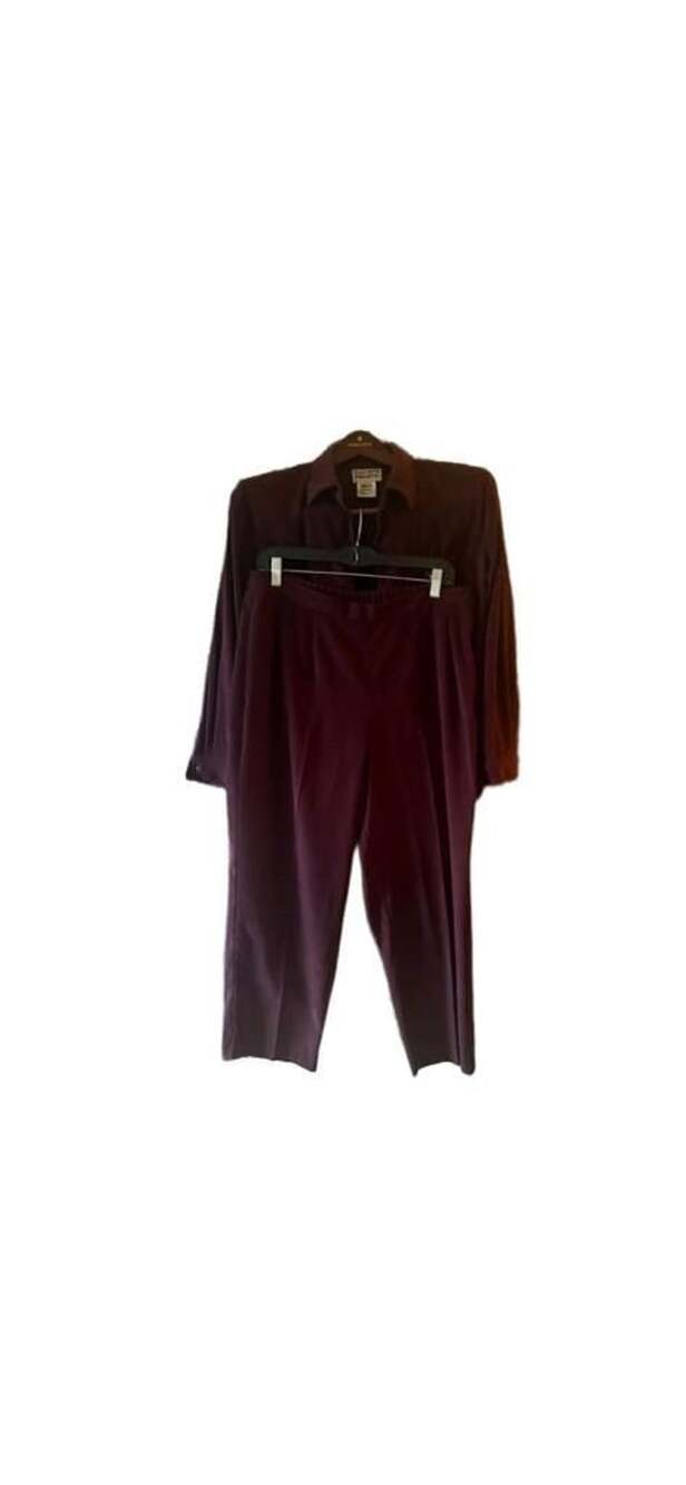 Plaza South Womens Petites Burgundy Faux Suede Embroidered 2-Piece Pant Set Size